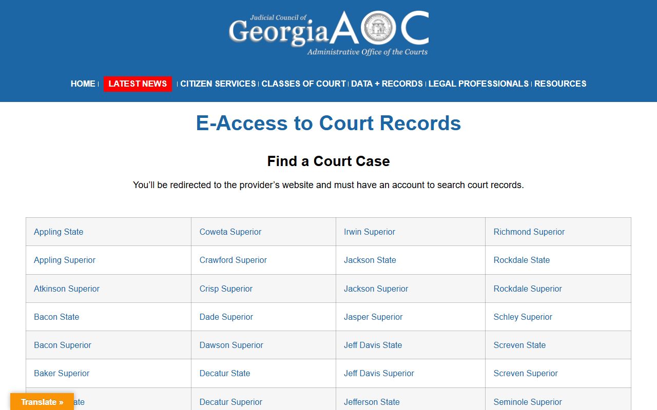 Taylor County court records Georgia e-access provider list