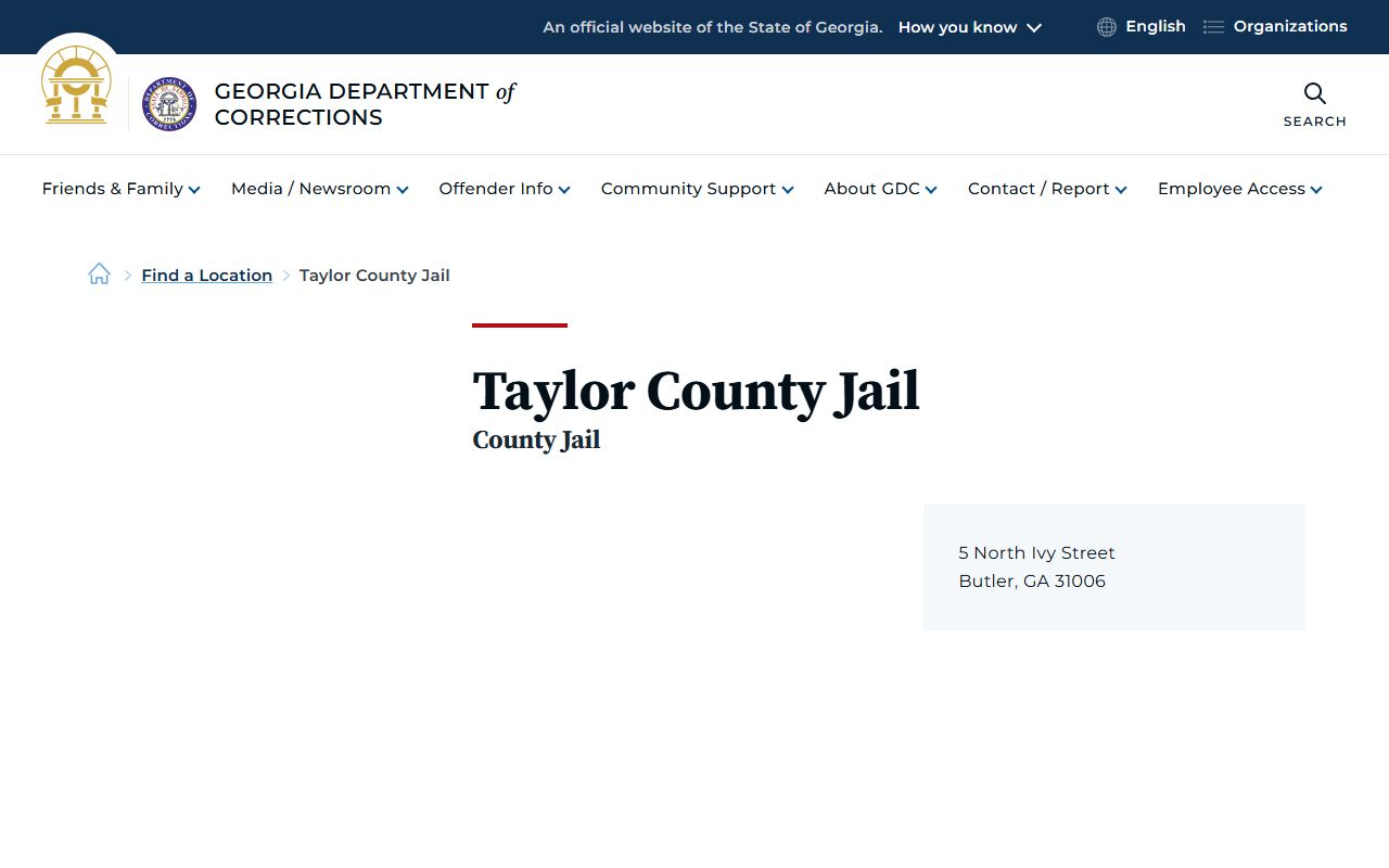 Taylor County inmate records Georgia DOC Taylor County Jail listing
