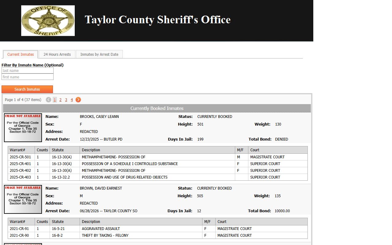 Taylor County inmate records jail roster search