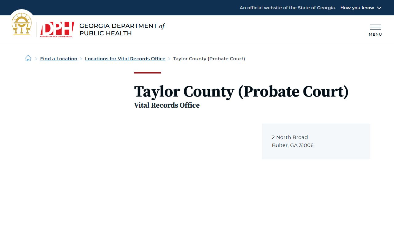 Taylor County Probate Court vital records listing