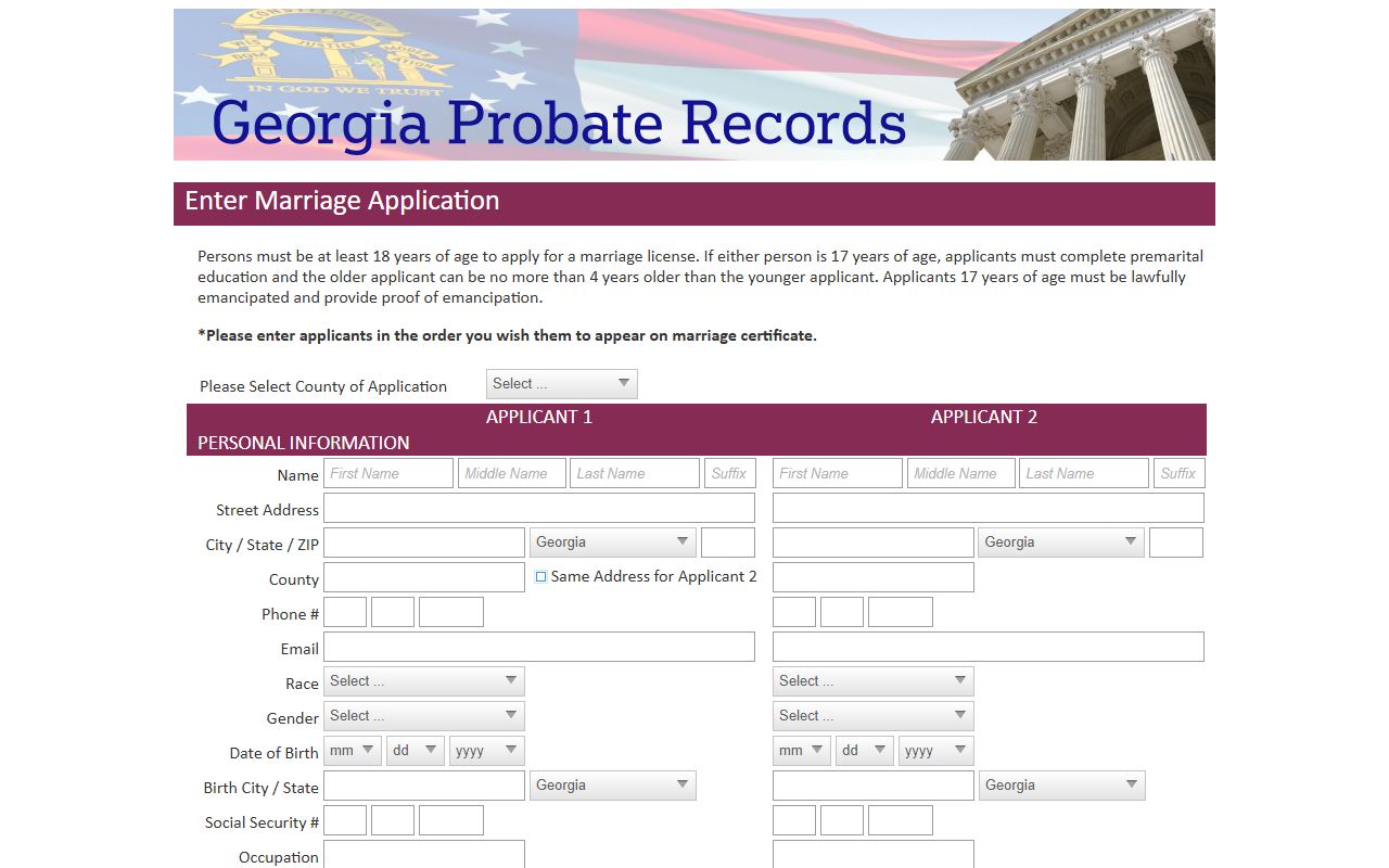 Taylor County Probate Court marriage application record tool